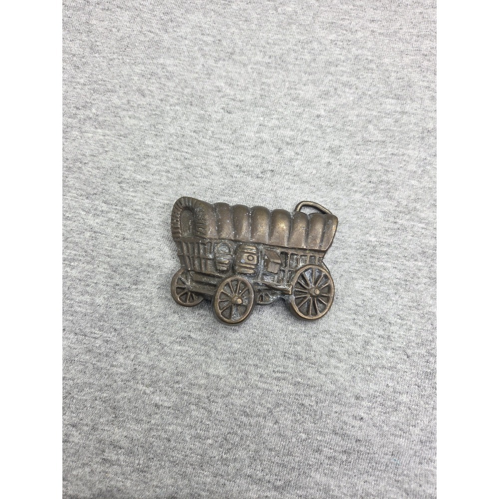 Vintage Solid Brass Covered Wagon Americana MCBI Made in USA Belt Buckle Western